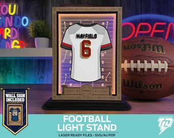 Personalized Football Mini Framed Jersey - Light, Stand and Sign- Laser Ready Files - All Lasers