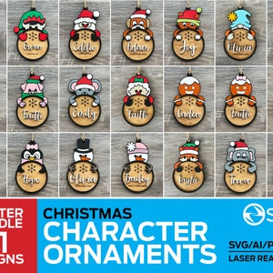 Christmas Character Ornaments - 21 Designs - Master Bundle - Personalizable - Laser ready file - Glowforge and other lasers