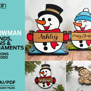 Snowman Stands, Signs and Ornaments Bundle - Personalizable - Laser Ready File - Glowforge and Lightburn Tested