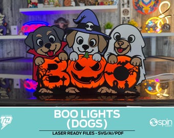 Sinalização luminosa e de Halloween com tema de cães - Compatível com todos os lasers.