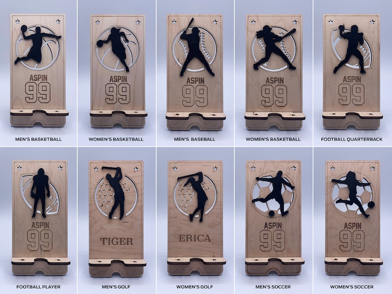 Sports and Recreation Cell Phone Stands 66 Designs Laser Ready File Glowforge and Lightburn Tested image 4