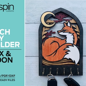 Colgador de llaves o decoración con forma de arco de zorro y luna: archivo compatible con láser: Glowforge y todos los láseres