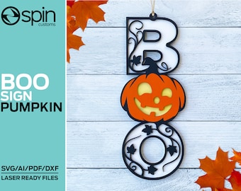 Pumpkin Jack O Latern BOO Sign - Halloween - Laser ready file - Glowforge and other lasers