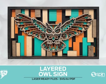 Placa de Coruja em Camadas - Arquivo pronto para corte a laser - Todos os modelos de laser