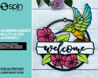 Multi-Layer Assemble and Non Assemble Hummingbird Sign - Laser Cut File