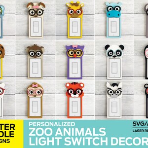 Lot principal - décor d'interrupteur de lumière animal de zoo - 15 modèles - fichier prêt pour le laser - Glowforge et tous les outils de découpe laser - SVG-PDF-AI