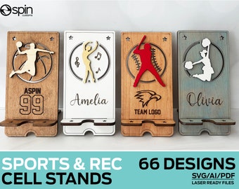 Sports and Recreation Cell Phone Stands - 66 Designs - Laser Ready File - Glowforge and Lightburn Tested