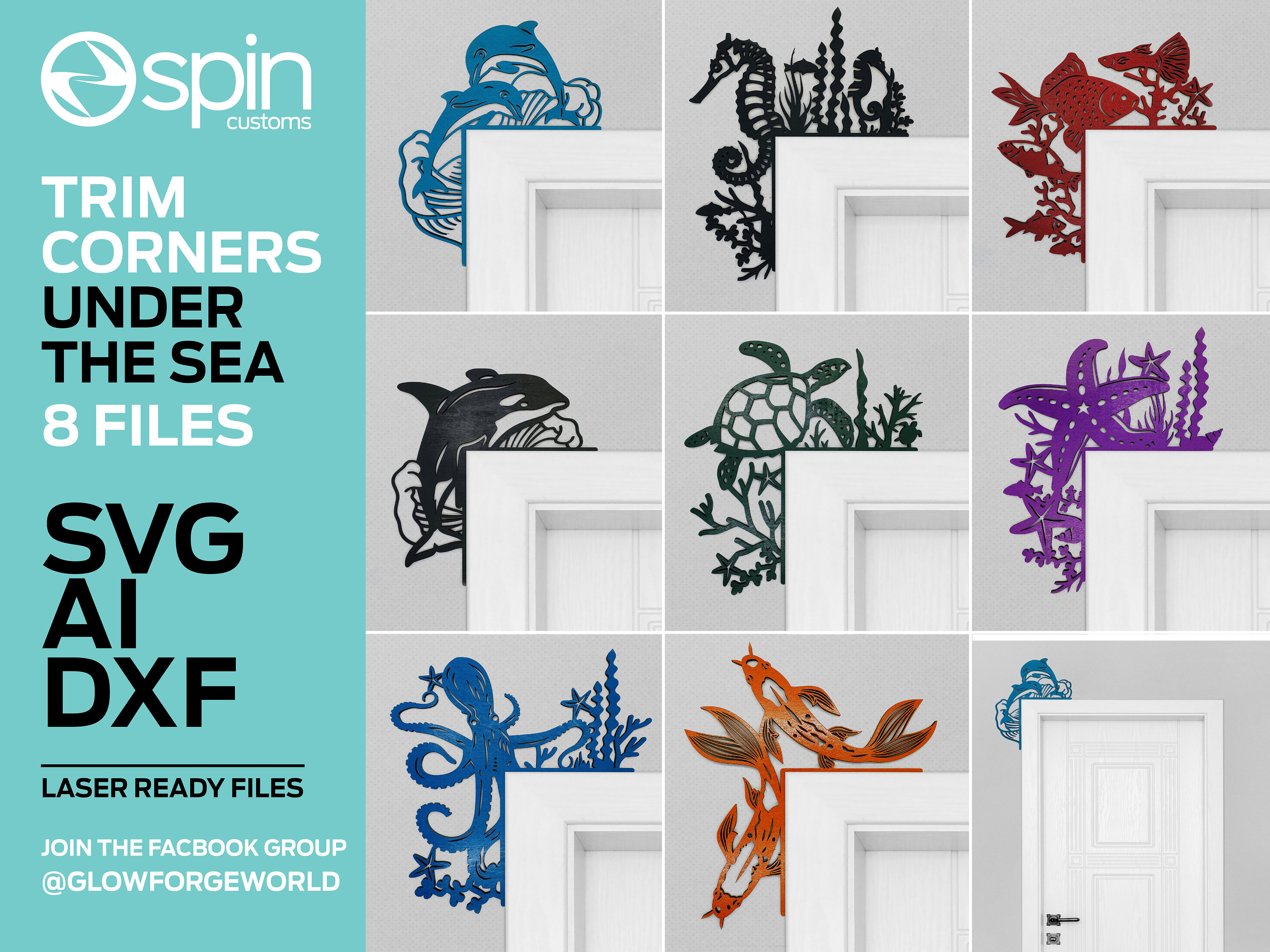 Trim Corners - Under the Sea Bundle - 8 Files - SVG/AI/DXF - Laser