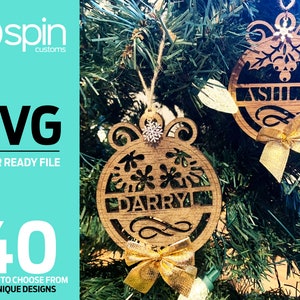 Personalized Christmas Ornament Package of 20 different designs with 2 frame options  - Laser Cut - SVG - Digital Files - Glowforge