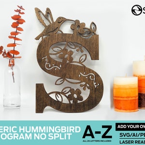 Hummingbird Monogram Generic - No Split - Laser Ready File - Glowforge and All Laser Cutters - svg - ai - dxf - pdf