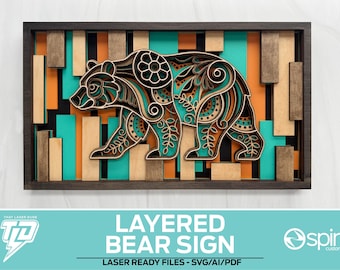 Letrero de oso en capas - Archivo compatible con láser - Glowforge y todos los láseres