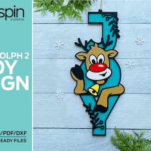 JOY Sign Rudolph Reindeer #2 - Christmas - Laser ready file - Glowforge and other lasers