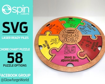 Digital Laser file for Custom Unique Chore Chart Round Puzzle - Includes 58 Custom Chore Drawings - Glowforge - SVG File