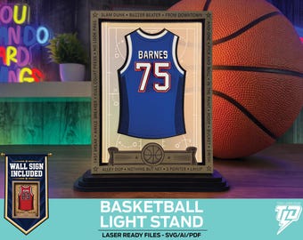 Personalized Basketball Mini Framed Jersey - Light, Stand and Sign - Laser Ready Files - All Lasers
