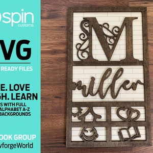 Live, Love, Laugh, Learn Custom Monogram Sign w/full Aplhabet of Swirl Monogram Letters - Digital File - SVG - Glowforge - Laser Cut