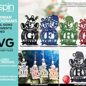 Customizable Snowman Stands, Signs and Ornaments - Add a name - Digital Laser Cut Files
