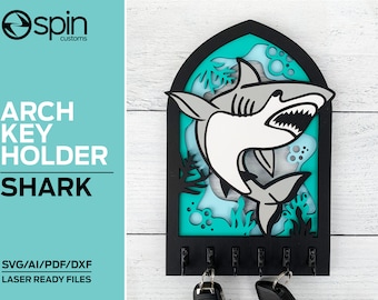 Shark Arch Key Hanger or Decor - Laser Ready file - Glowforge and All Lasers