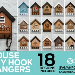 House Shaped Key Hangers - 18 Designs - Laser Ready file - Glowforge and All Lasers