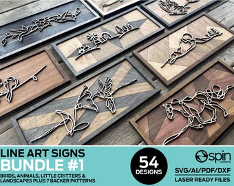 BUNDLE #1 - Line Art Signs - 54 Designs - Glowforge and Lightburn Tested - For all Lasers