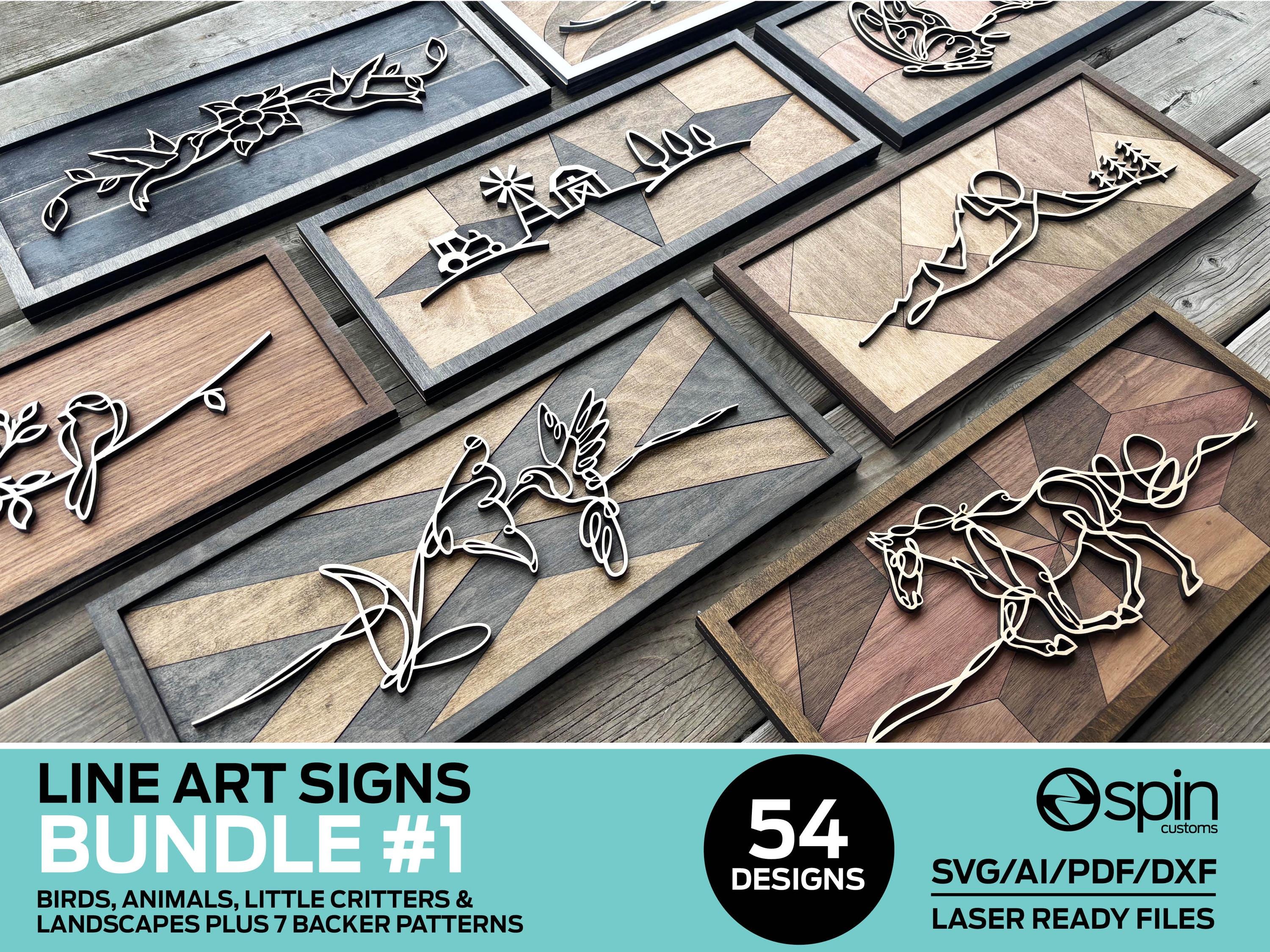 BUNDLE #1 - Line Art Signs - 54 Designs - Glowforge and Lightburn