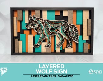 Sinal de Lobo em Camadas - Arquivo pronto para corte a laser - Todos os tipos de laser