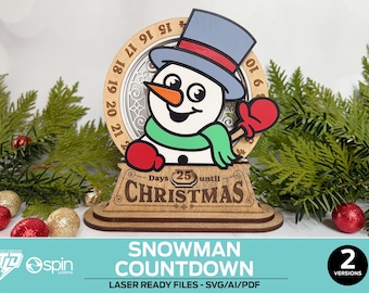 Snowman Christmas Countdown Advent Calendar Stand - 2 Variations - Laser Ready Files - All Lasers