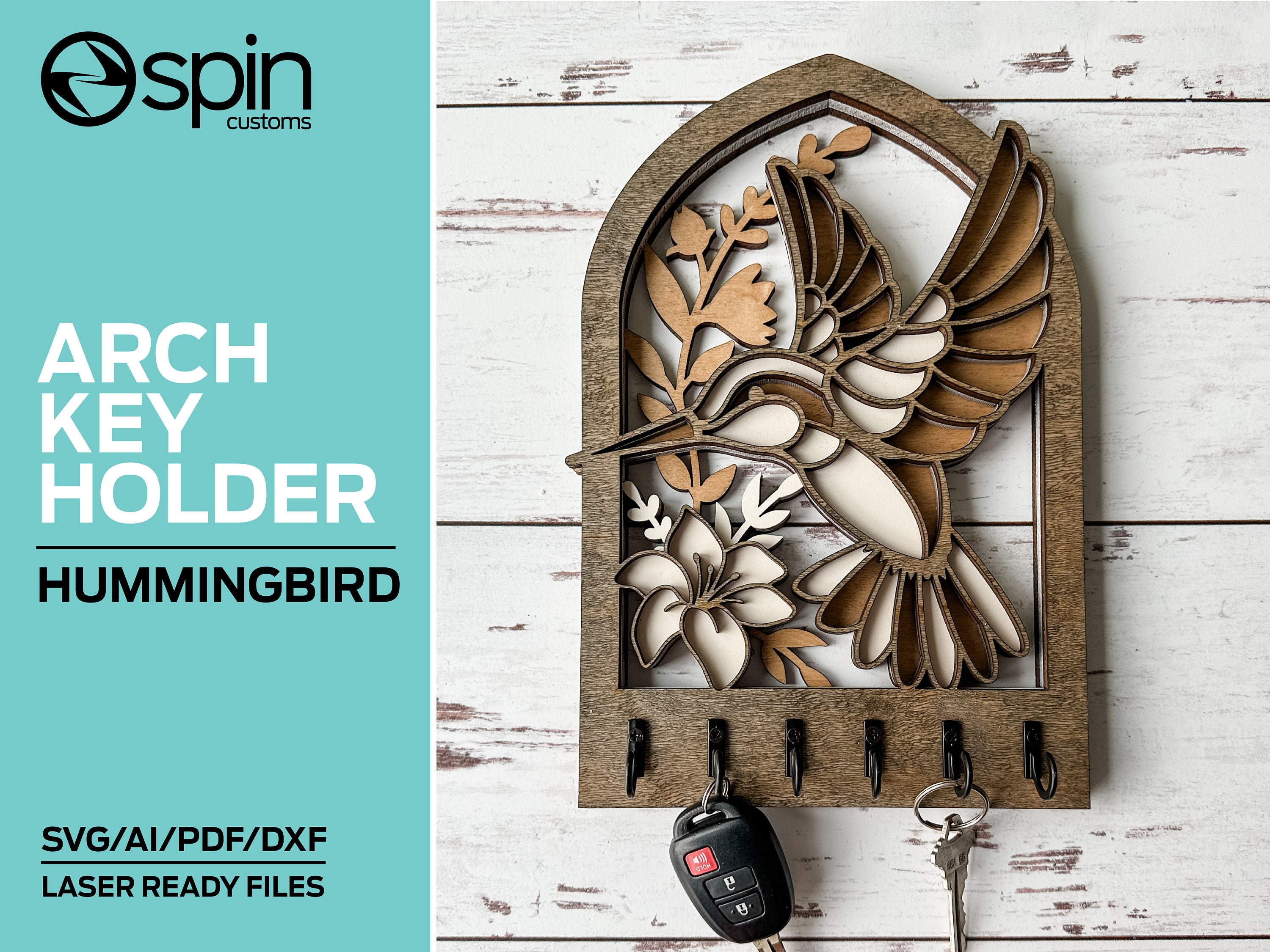 Hummingbird Arch Key Hanger or Decor - Laser Ready file - Glowforge and All Lasers