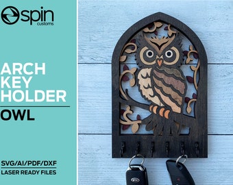 Owl Arch Key Hanger or Decor - Laser Ready file - Glowforge and All Lasers