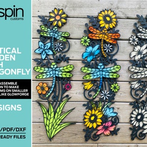 Dragonfly Vertical Trellis - Layered Assemble and Non Assemble sign - Laser Cut File - 2 Designs