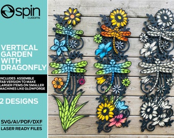 Dragonfly Vertical Trellis - Layered Assemble and Non Assemble sign - Laser Cut File - 2 Designs