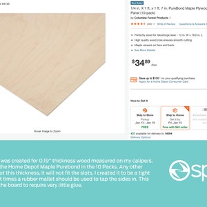 May include: A 1/4 inch thick maple plywood project panel, 1 foot by 1 foot by 7 inches, in a natural wood color. The panel is made by Columbia Forest Products and is part of a 10-pack.