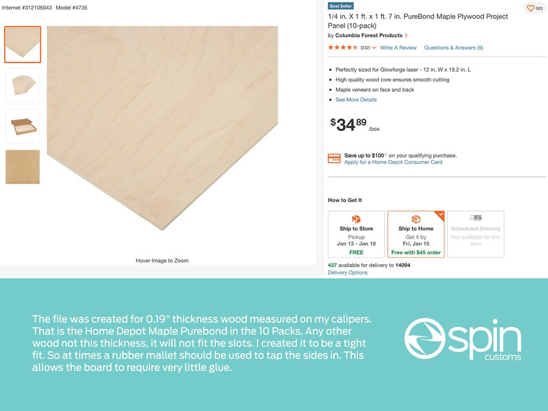 May include: A 1/4 inch thick maple plywood project panel, 1 foot by 1 foot by 7 inches, in a natural wood color. The panel is made by Columbia Forest Products and is part of a 10-pack.
