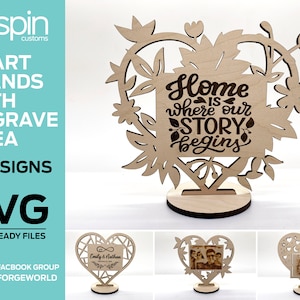 Heart Stands with Engrave Area - Laser Ready File - Glowforge and All Lasers
