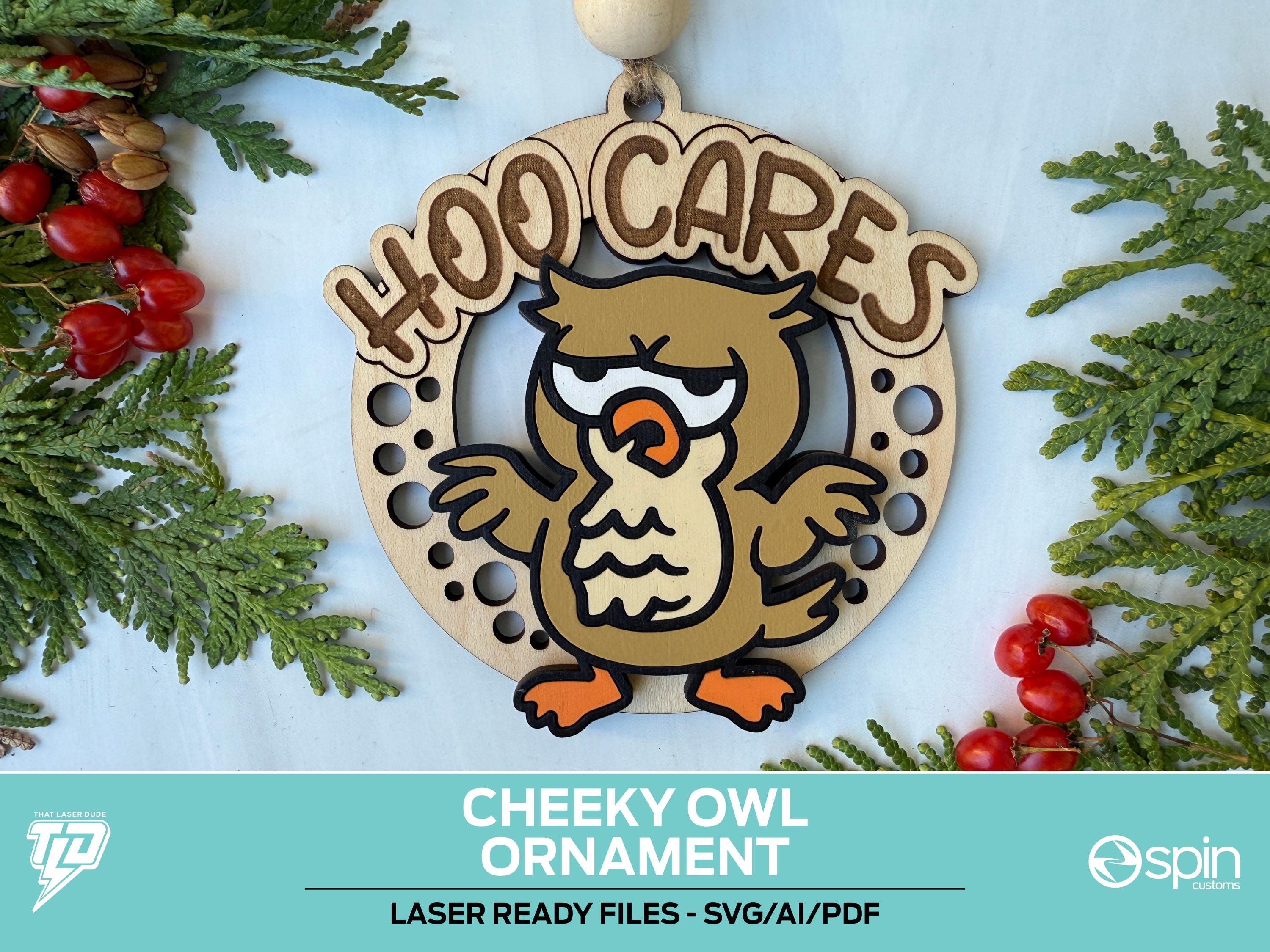 Cheeky Owl "HOO CARES" Ornament - Laser Ready Files - All Lasers