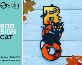 CAT "BOO" Sign - Halloween - Laser ready file - Glowforge and other lasers