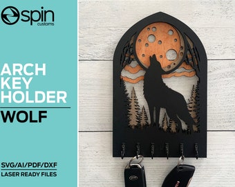 Wolf Arch Key Hanger or Decor - Laser Ready file - Glowforge and All Lasers