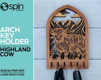 Highland Cow Arch Key Hanger or Decor - Laser Ready file - Glowforge and All Lasers