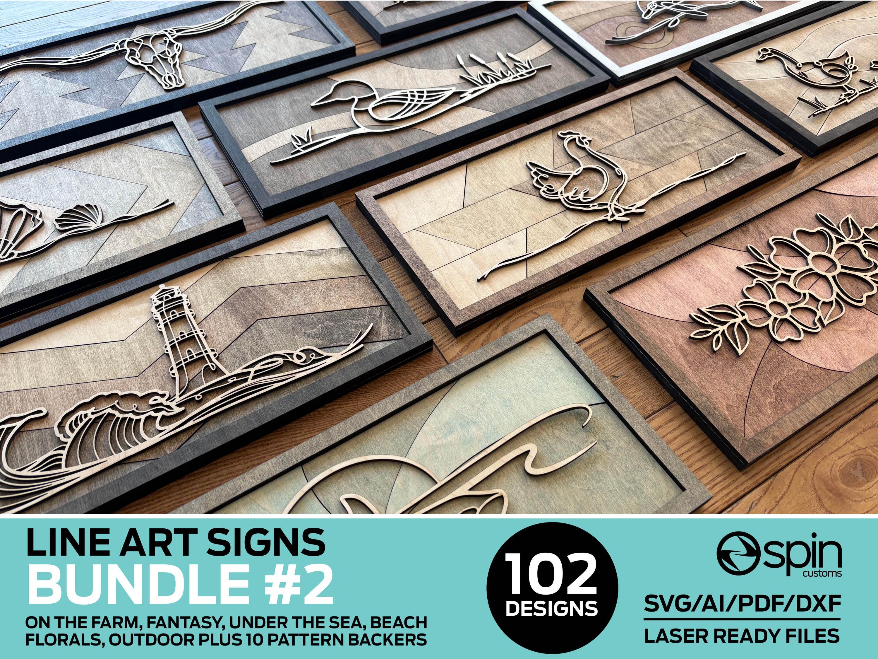 BUNDLE #2 - Line Art Signs - 102 Designs - Glowforge and Lightburn Tested - For all Lasers