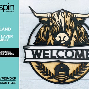 Multi-Layer Assemble and Non Assemble Highland Cow Sign - Laser Cut File