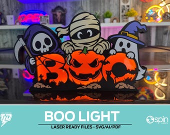Luz e letreiro de Halloween "Boo!" - Para todos os lasers
