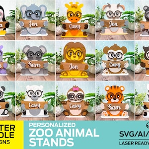 Zoo Animal Stands Master Bundle - Personalizável - 15 designs - Arquivo pronto para laser - Glowforge e todos os cortadores a laser - SVG-PDF-AI