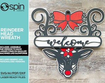 Reindeer Head Christmas Wreath - Multi-Layer Assemble and Non Assemble - Laser Cut File