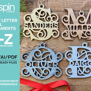 Split Letter Swirl Ornaments - Laser Ready File - SVG - AI - PDF