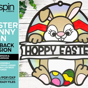 Segno del coniglietto di Pasqua - Versione con sfondo a forma di uovo - File pronto per il laser - Assemblaggio multistrato e non assemblaggio