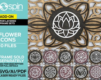 Flower Icon Art for Layered Round Frame Sets - ADD ON FILE - Laser Ready File