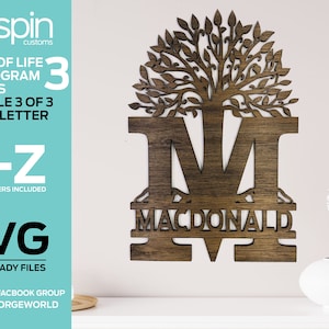 Tree of Life Monogram 3 - Bindle 3 - Split Letter - SVG - Laser Ready File - Glowforge