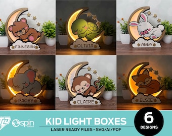 Kids Personalized Moon Light Boxes - 6 Designs - For All Lasers