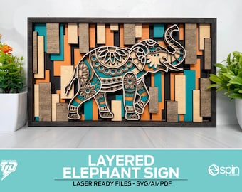 Elefante em camadas - Arquivo pronto para corte a laser - Compatível com todos os tipos de laser