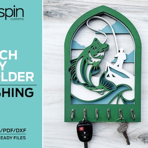 Colgador de llaves o decoración de arco de pesca - Archivo compatible con láser - Glowforge y todos los láseres