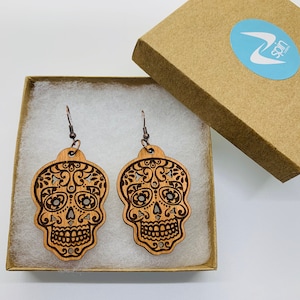 Laser Cut Engraved Sugar Skull Earrings Digital File - SVG